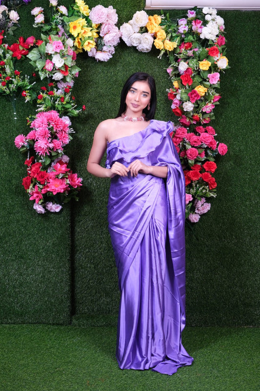 Lilac One Minute Satin Saree