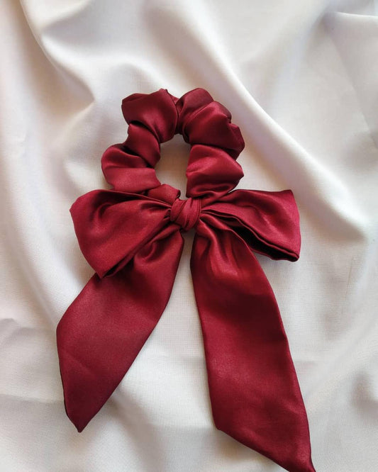 Maroon Bow Tail Scrunchie