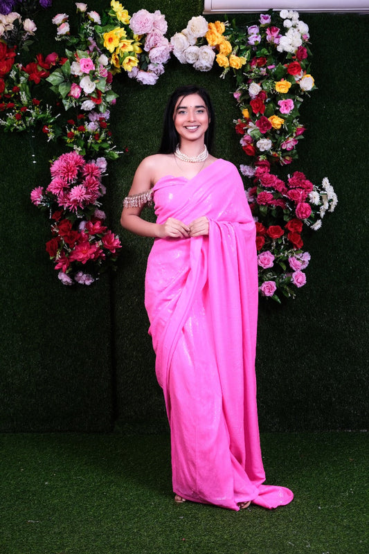 Neon Pink Filmfare Sequence Saree