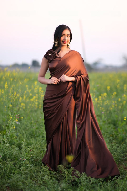 Cappuccino One Minute Satin Saree