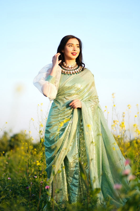 Mint Green Filmfare Sequence Saree