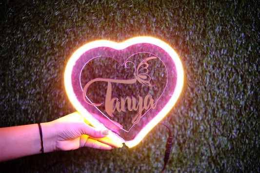 Double Neon Heart Ring Fire Lamp