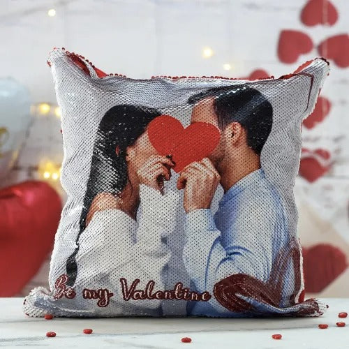 Be My Valentine Personalized Photo Sequin Cushion