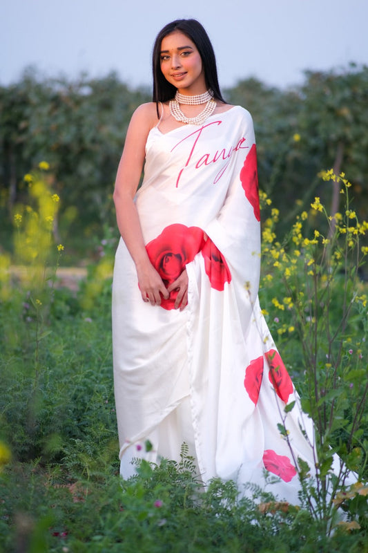 Customised Vanilla ROSE Satin Saree