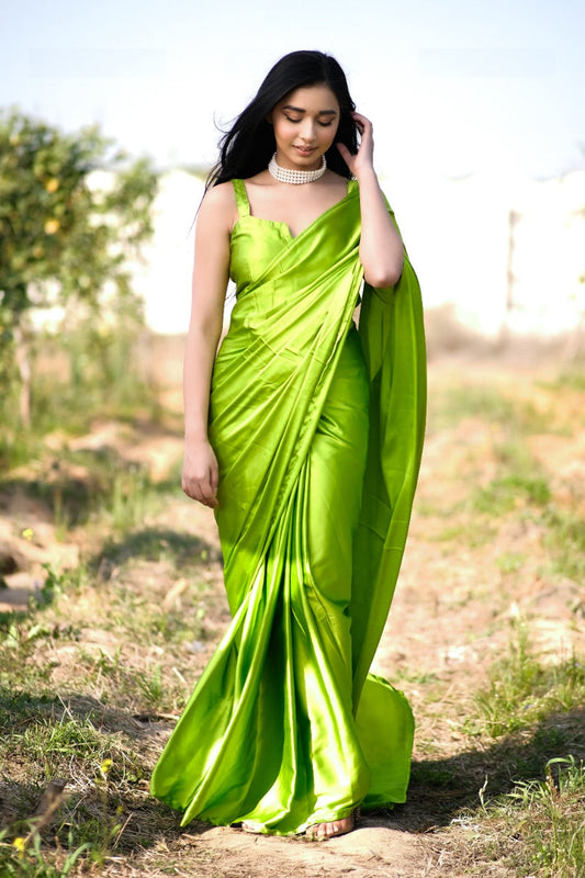 Neon Green One Minute Satin Saree
