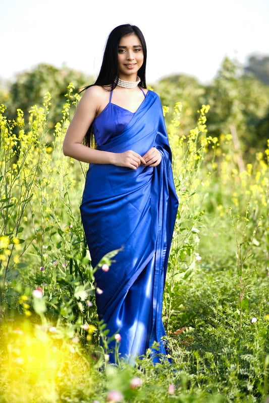 Kingfisher Blue One Minute Satin Saree