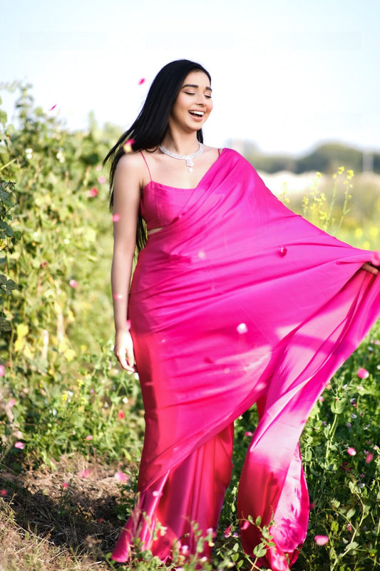 Barbie pink One Minute satin saree