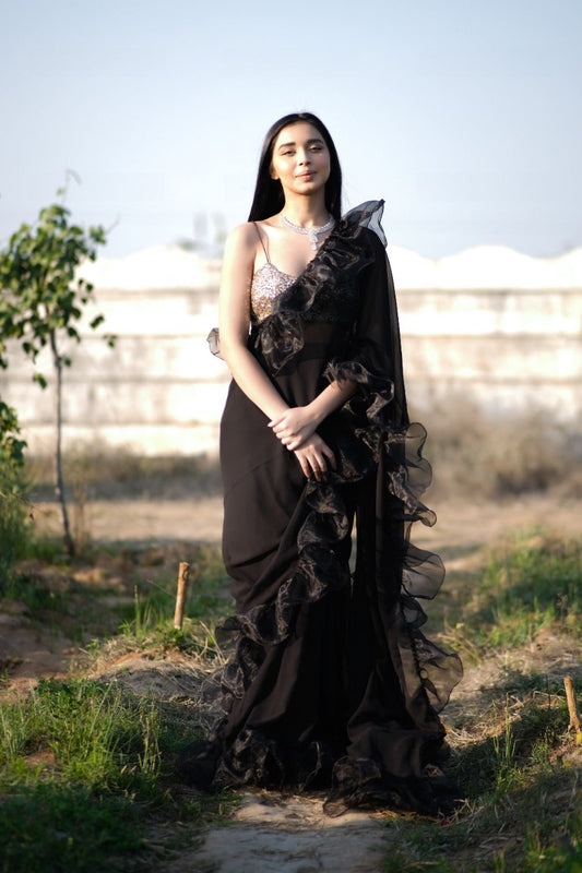 Black Rose Frill Saree
