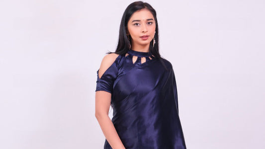 Charis Navy Blue Satin Stitched Blouse