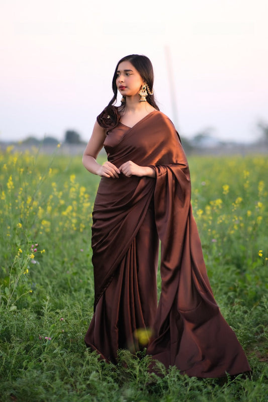 Unstitched Cappuccino Satin Saree