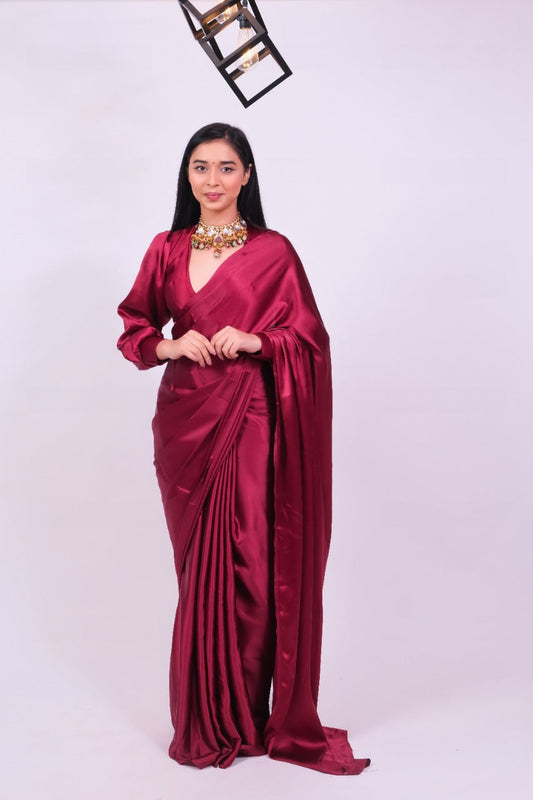 Unstitched Valentine Red Satin Saree