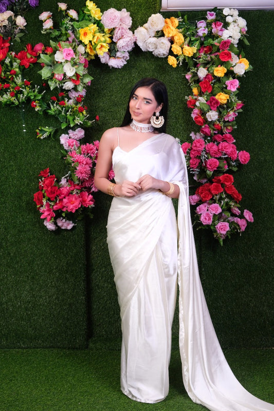 Unstitched Vanilla Satin Saree