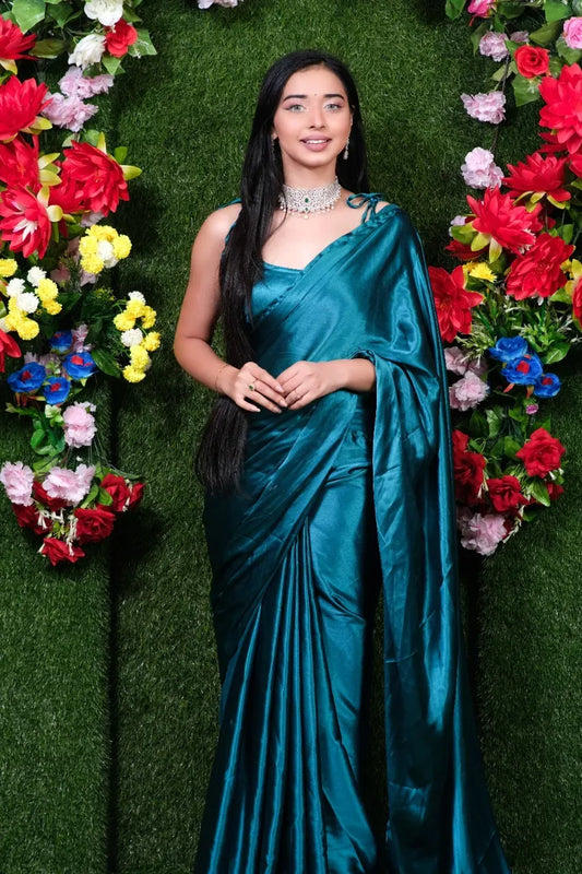 unstitched Emerald Satin Saree