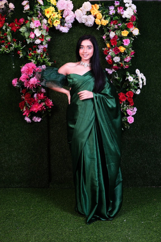 Unstitched Green Tea Satin Saree