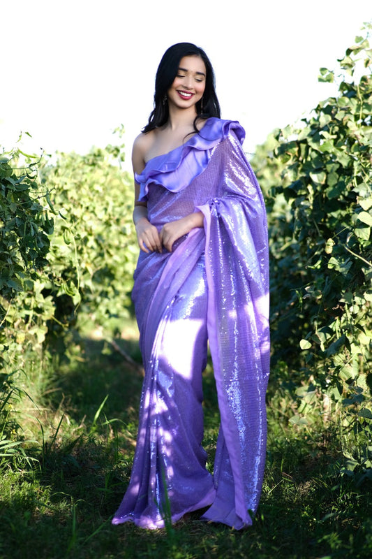 Unstitched Lavender Filmfare Sequence Saree