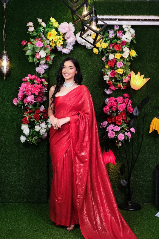 Unstitched Red Filmfare Sequence Saree