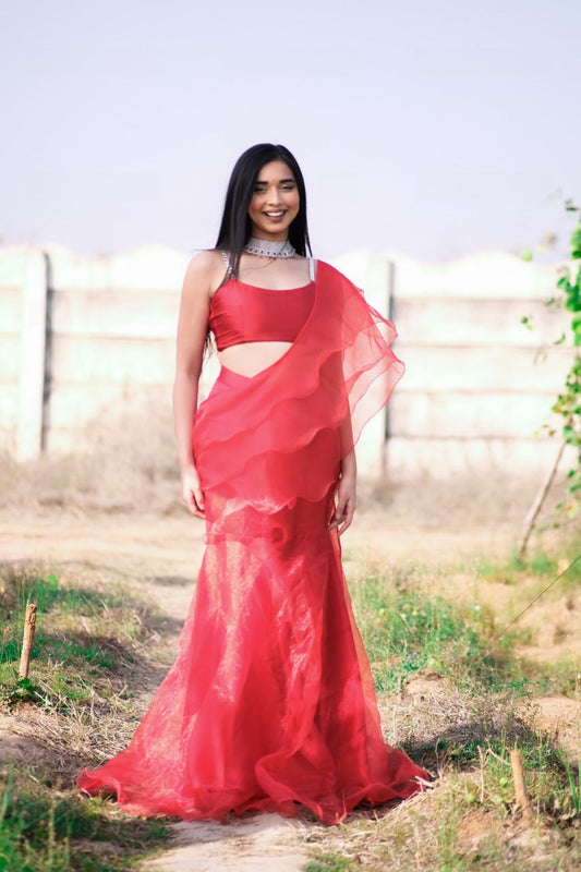 Fish Tail Red Saree