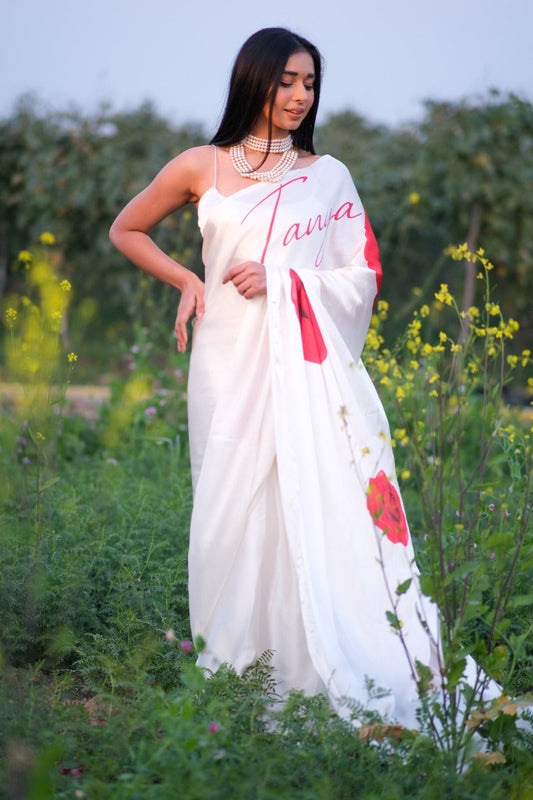 Unstitched Customised Vanilla ROSE Satin Saree