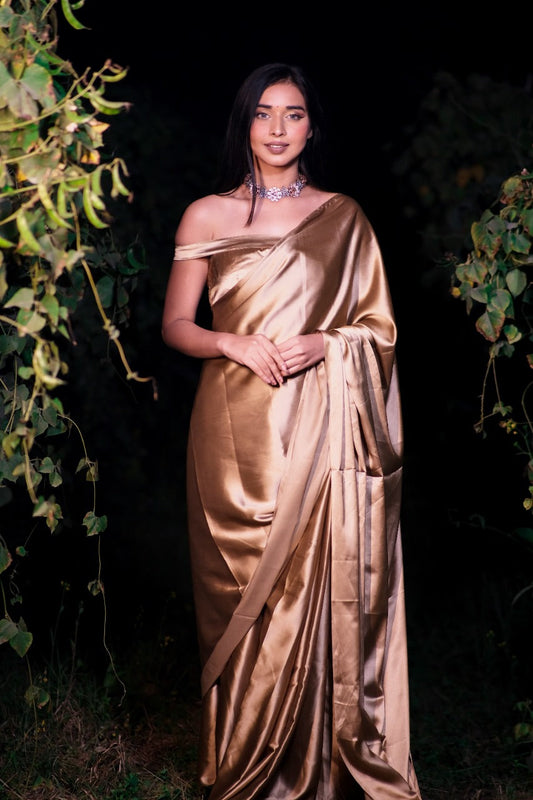Unstitched Dusty Rose Satin Saree