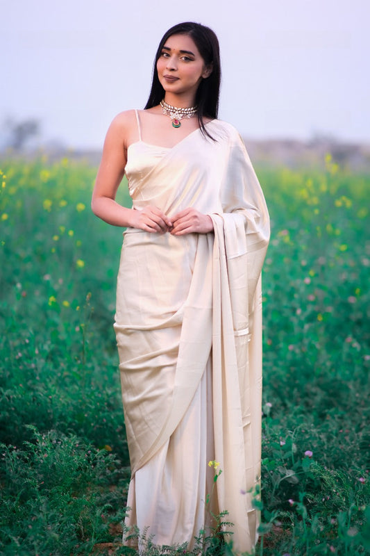 Unstitched Champagne Satin Saree