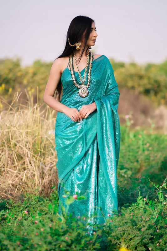 Unstitched Emerald Filmfare Sequence Saree
