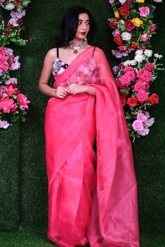 Hot Pink Organza One Minute Saree