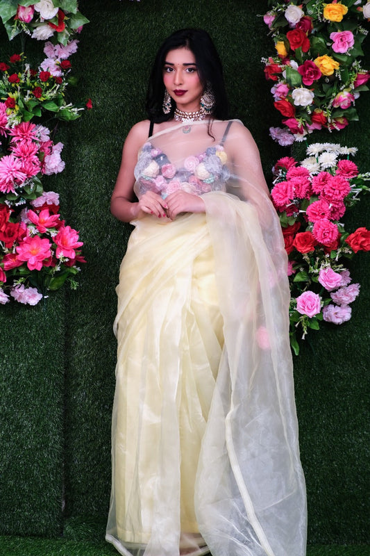 Lemon Organza One Minute Saree