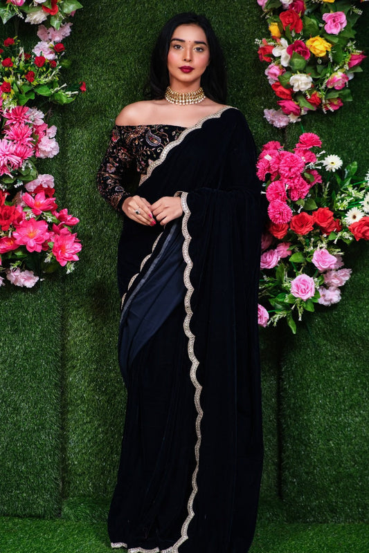 Padmavat Royal Blue Velvet Saree