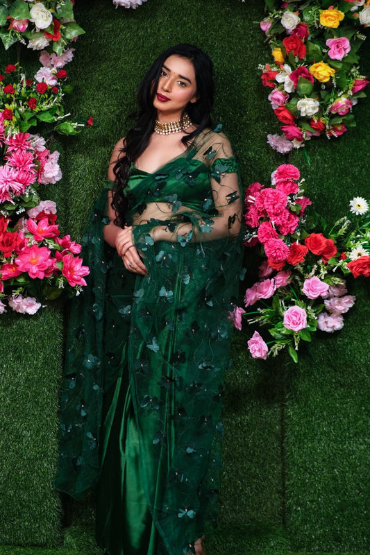 British Green Butterfly Saree