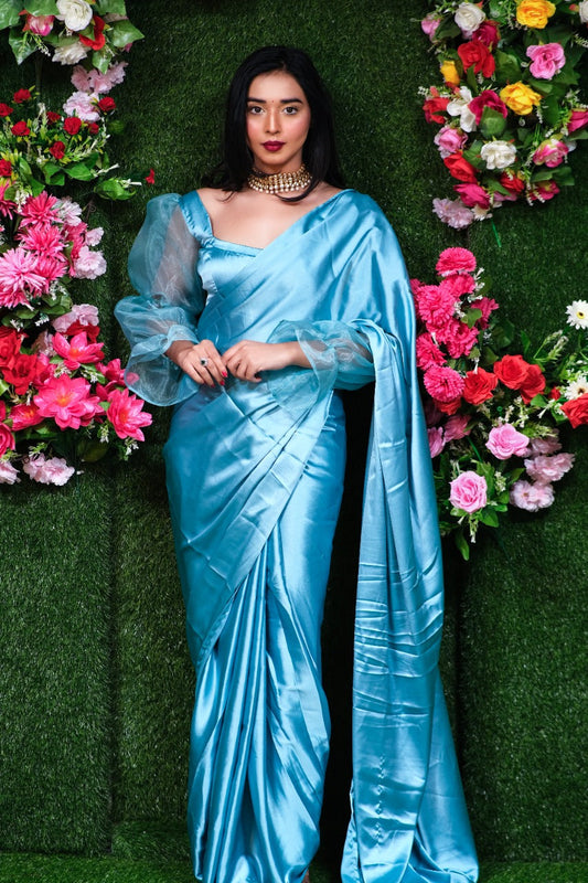 Aladin Blue One Minute Satin Saree