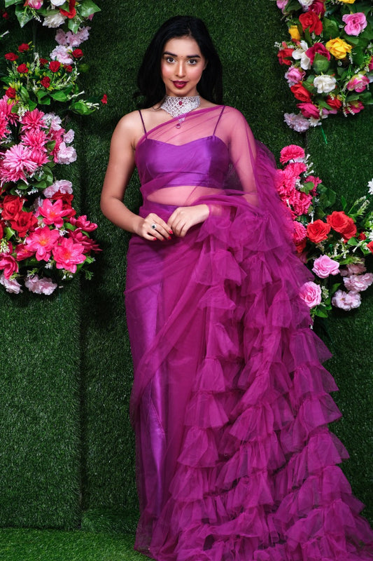 Wine Oscar Frill Saree