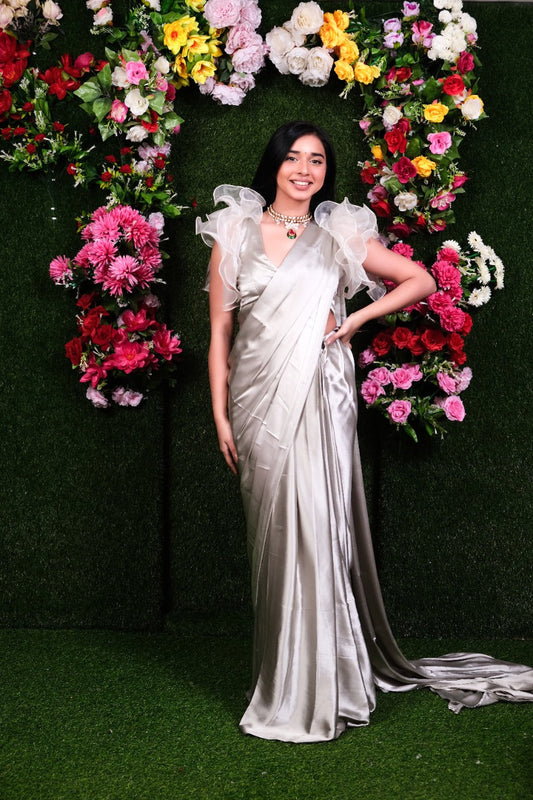 One Minute Satin Saree 6Pc