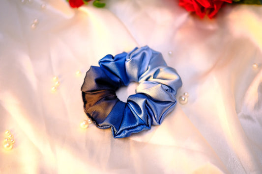 Blue Grey ombre Satin Scrunchie