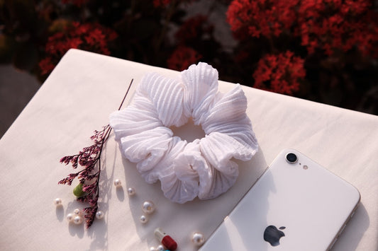 White Pleated Scrunchie