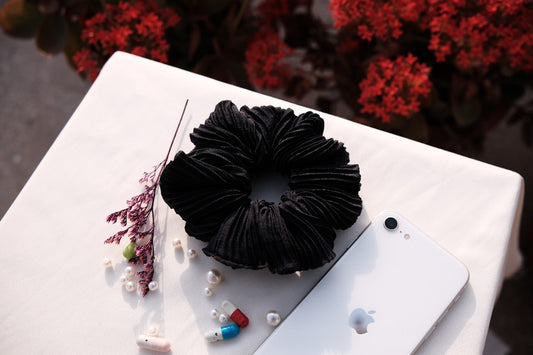 Black Pleated Scrunchie
