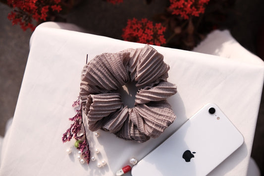 Metallic Grey Pleated Scrunchie