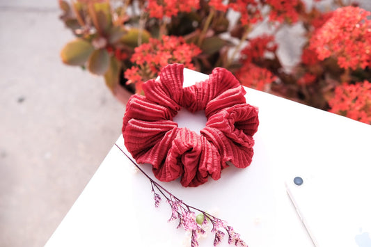 Red Pleated Scrunchie