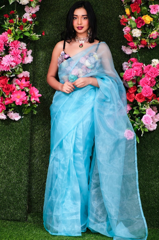 Unstitched FaceBook Organza Saree