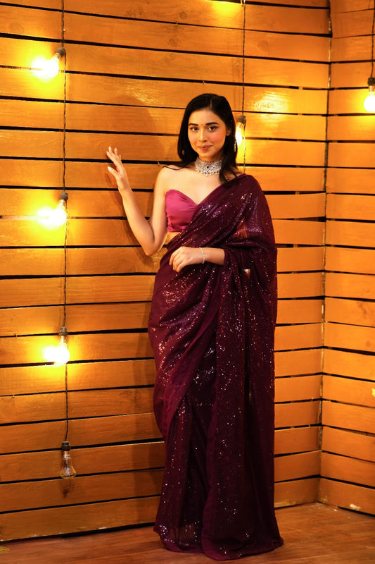 Wine Filmfare Sequence Saree