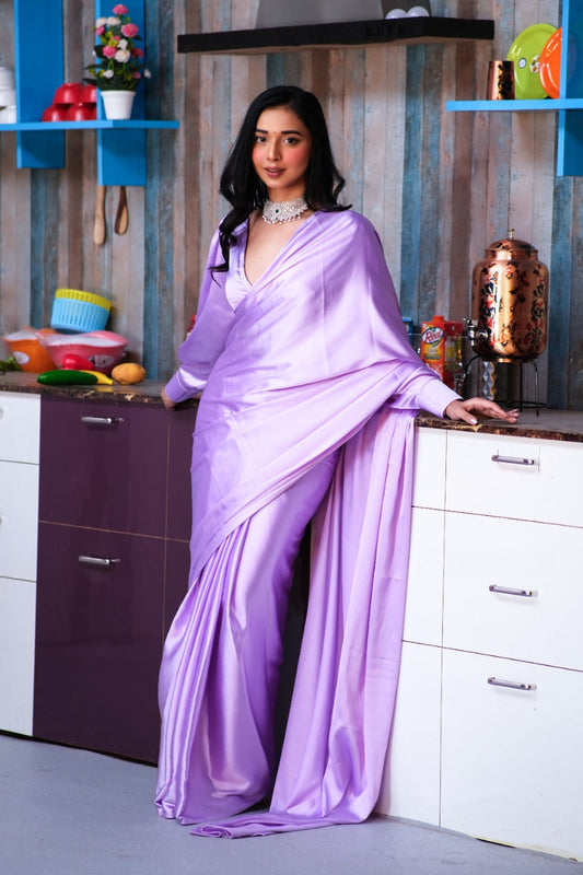 Lavender One Minute Satin Saree