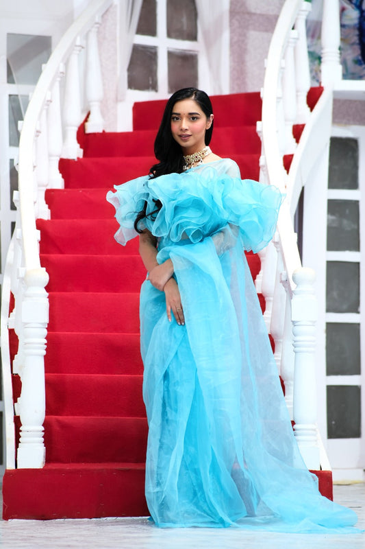 Ice Blue Organza One Minute Saree