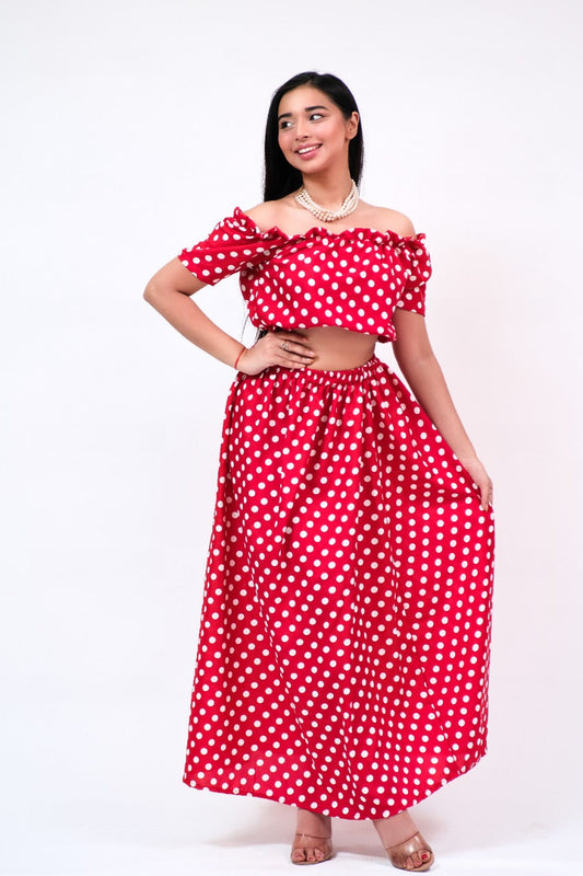 Luna Red Polka Skirt Top