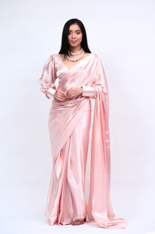 carmine pink One Minute Satin saree