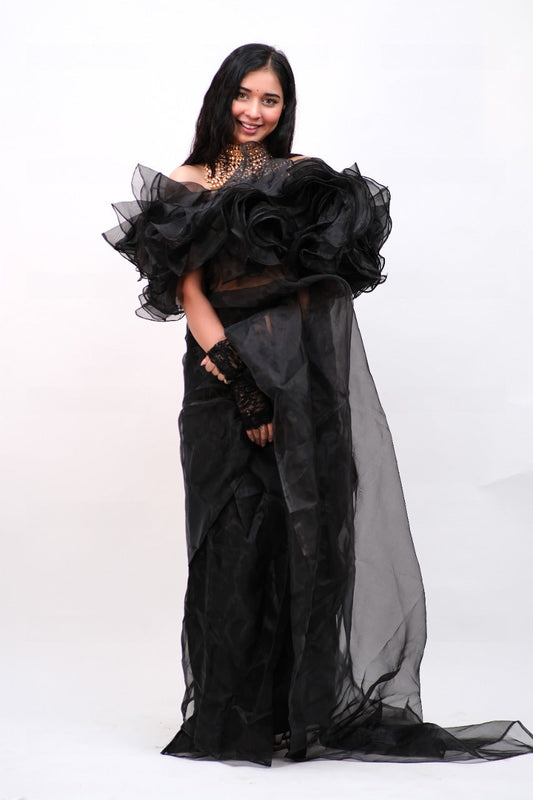 Crystal Black Organza One Minute Saree