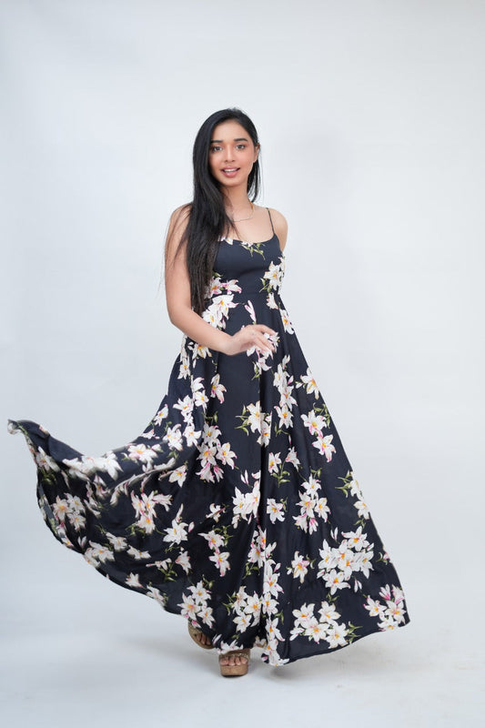 Amelia Black Floral Gown