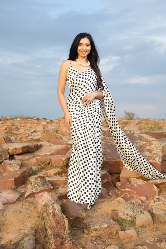 Black Polka Satin Saree