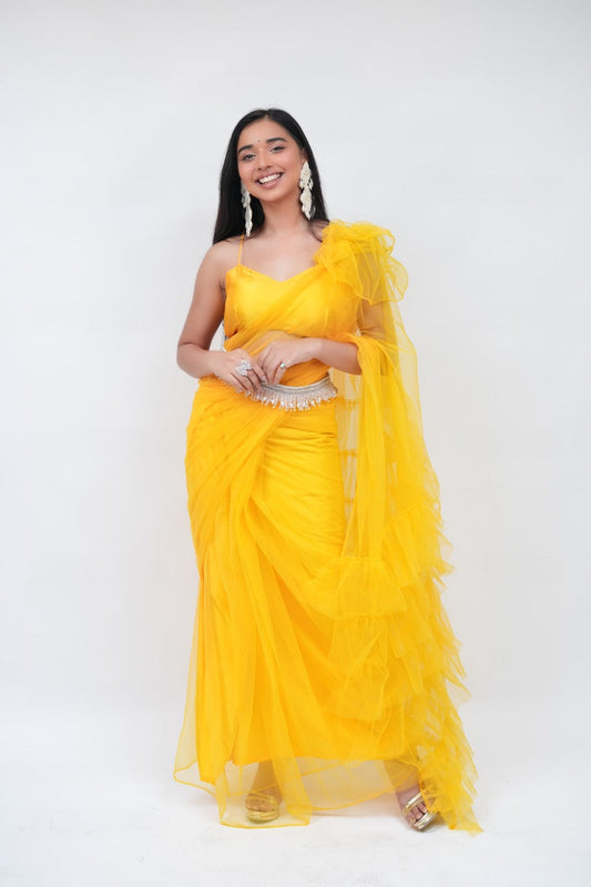 Marigold Mesh Saree