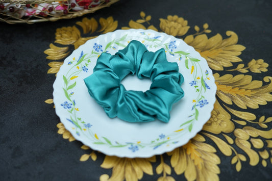 Sapphire blue satin scrunchie