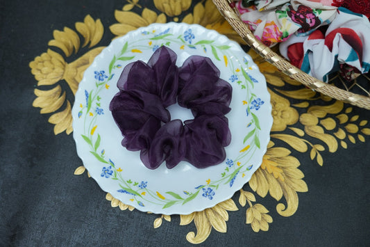 Eggplant organza scrunchie
