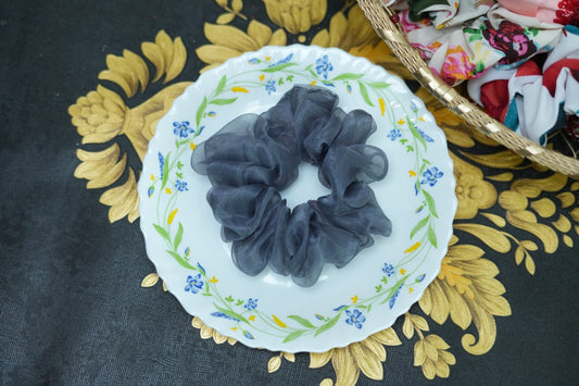 Lead grey organza scrunchie